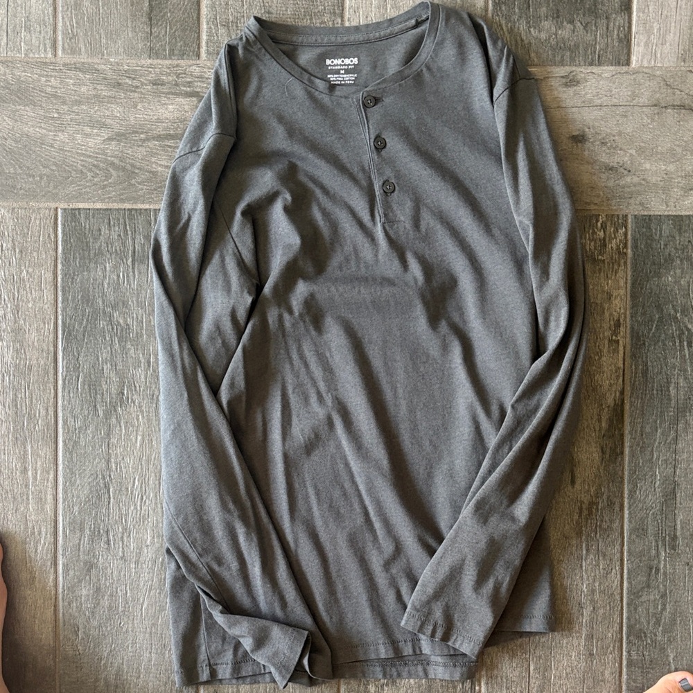 Bonobos Men's Long Sleeve Henley in Charcoal Gray